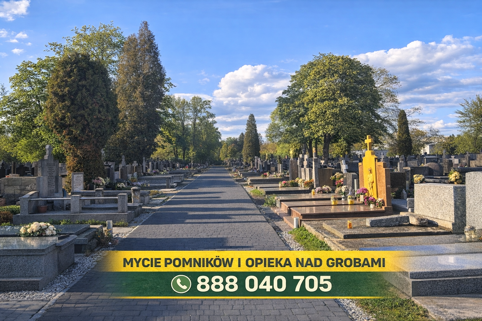 Mycie grobów na cmentarzu na Służewie